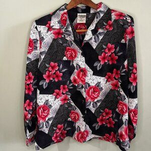 VTG‎ Allison Daley Womens long sleeve floral/paisley button-up top, size 10P